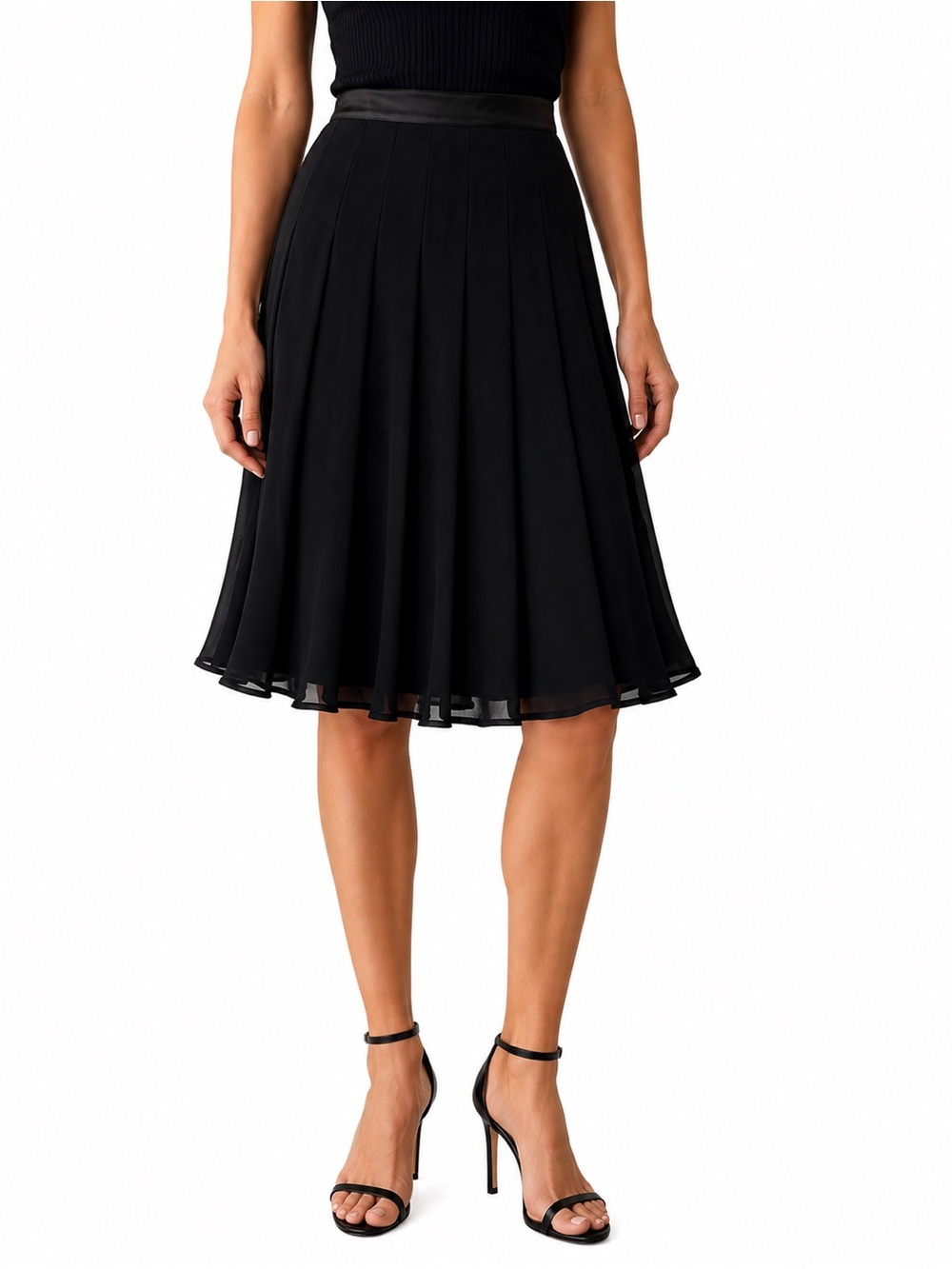DKNY Donna Karan New York 100% Silk Black Pleated Bell Skirt Sz 8 NWT Minimalist